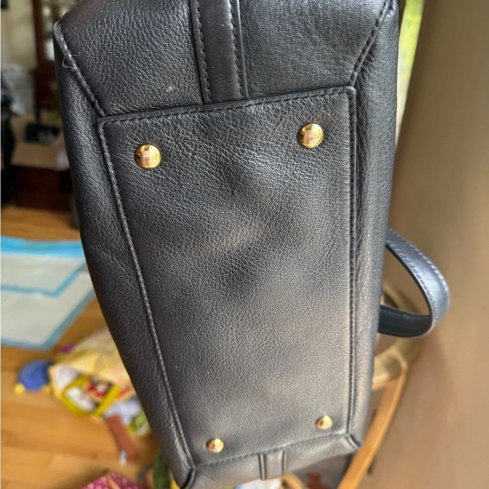 Michael Kors Gladstone signature Black Beige Leather Fabric LG Satchel Bag Purse